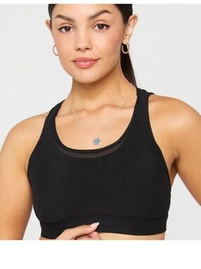 Black Ribbed Racerback Sports Bra -Fabletics